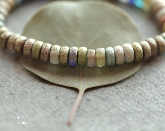 New .. GOLDEN HEISHI MIX .. 50 Czech Etched Glass Heishi Rondelle Beads 3x6mm (11360-st) .. jewelry supplies