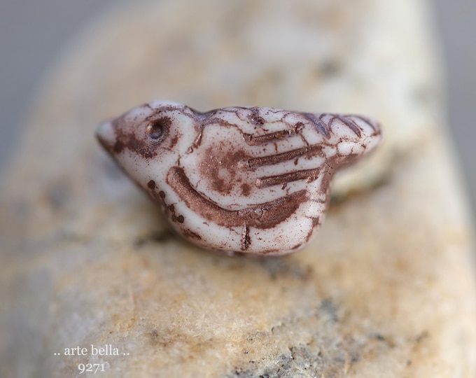 back in stock .. BRONZED BLUSH CHIRPS .. 6 Matte Premium Czech Glass Bird Beads 11x22mm (9271-st) .. jewelry making supplies