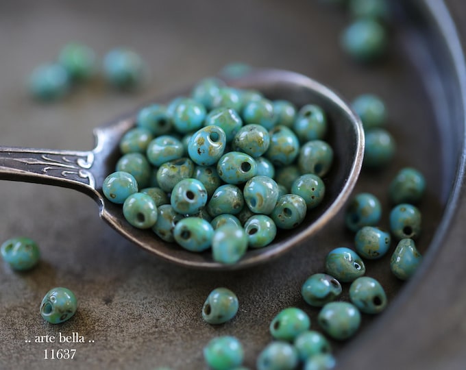 New .. MOSSY TURQUOISE BEBE Drips .. 100 Japanese Miyuki Glass Drop Beads Size 3.4mm (11637-100) .. jewelry supplies