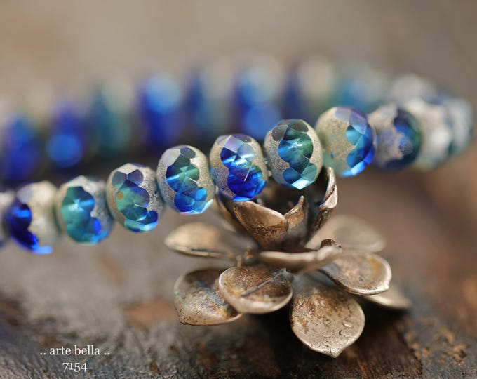 SILVERED TROPICAL ISLAND .. New 25 Premium Czech Glass Faceted Rondelle Beads 5x7mm (7154-st) .. jewelry making supplies