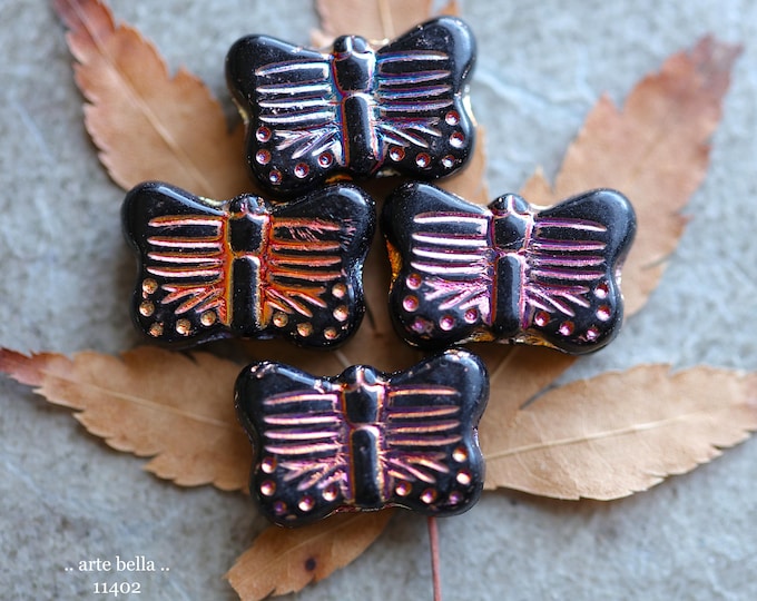 New .. MYSTIC BLACK FLUTTER Mix .. 10 Premium Czech Glass Butterfly Bead Mix 11x16mm (11402-st) .. jewelry supplies