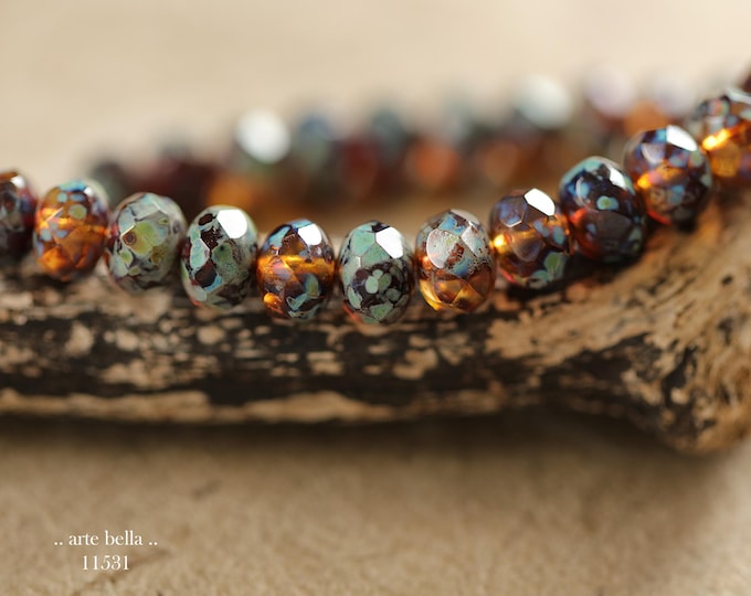 New .. BLACKBERRY MARMALADE .. 25 Premium Picasso Czech Glass Faceted Rondelle Beads 6x8mm (11531-st) .. jewelry supplies