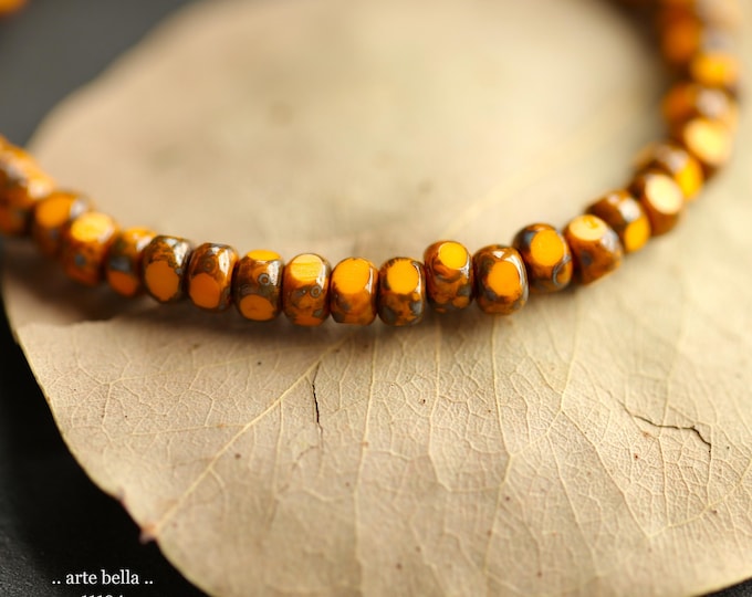 EARTHY AUTUMN SEEDS .. New 50 Premium Picasso Czech Glass Faceted Seed Beads Size 6/0 3x4mm (11194-st) .. jewelry making supplies