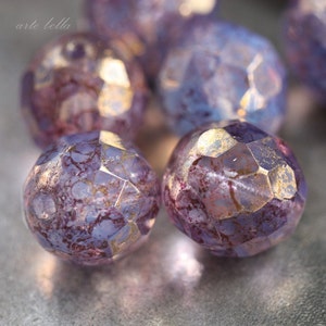 SO ME .. 6 Luster Picasso tjeckiska glasfaseterade runda pärlor mix 12 mm (2148-6) .. smyckestillbehör