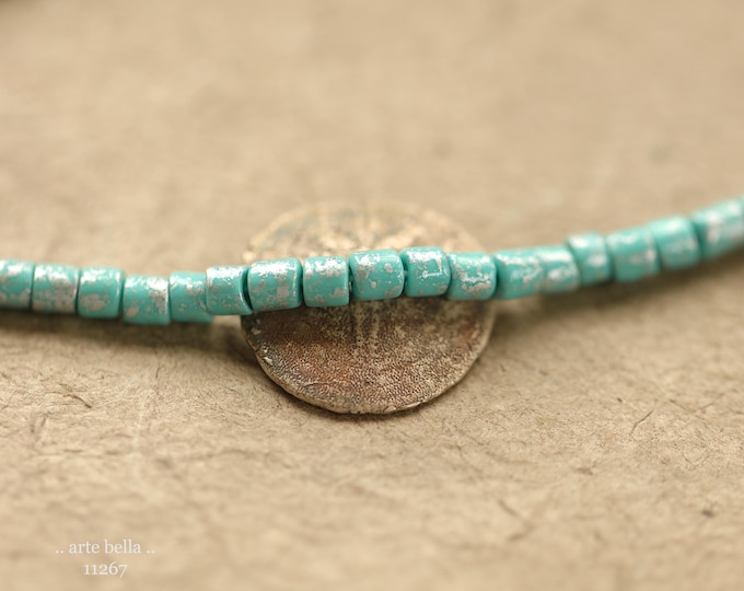 New .. SILVERED TURQUOISE TUBES .. 20" Premium Czech Glass Metallic Tube Bead Mix 4mm (11267-st) .. jewelry making supplies