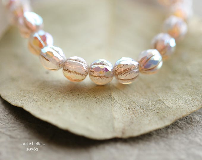 MYSTIC ANEMONE GLITZ 6mm .. New 25 Premium Czech Glass Faceted Melon Beads (10762-st) .. jewelry supplies