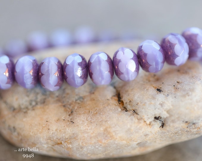 premium glass beads .. BRONZED PURPLE THISTLE .. 25 Czech Glass Faceted Rondelle Beads 6x8mm (9948-st) .. jewelry supplies