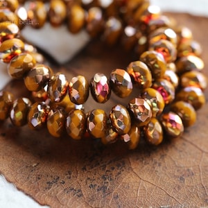 premium glass beads .. MYSTIC PUMPKIN BABIES .. 30 Picasso Czech Glass Rondelle Beads 3x5mm (8564-st) .. jewelry supplies