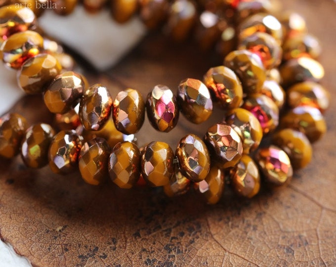 MYSTIC PUMPKIN BABIES .. 30 Premium Picasso Czech Glass Rondelle Beads 3x5mm (8564-st) .. jewelry supplies
