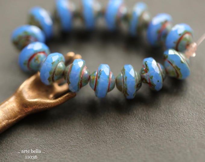 EARTHY CORNFLOWER Bebe BLISS .. New 15 Premium Picasso Czech Glass Saturn Beads 6x8mm (11036-st) .. jewelry supplies