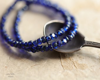 EARTHY COBALT SEEDS .. New 50 Premium Picasso Czech Glass Faceted Seed Bead Size 6/0 (10322-st)
