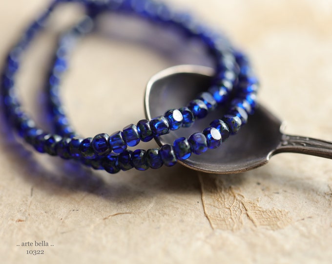 premium glass beads .. EARTHY COBALT SEEDS .. 50 Picasso Czech Glass Faceted Seed Bead Size 6/0 (10322-st) .. jewelry supplies