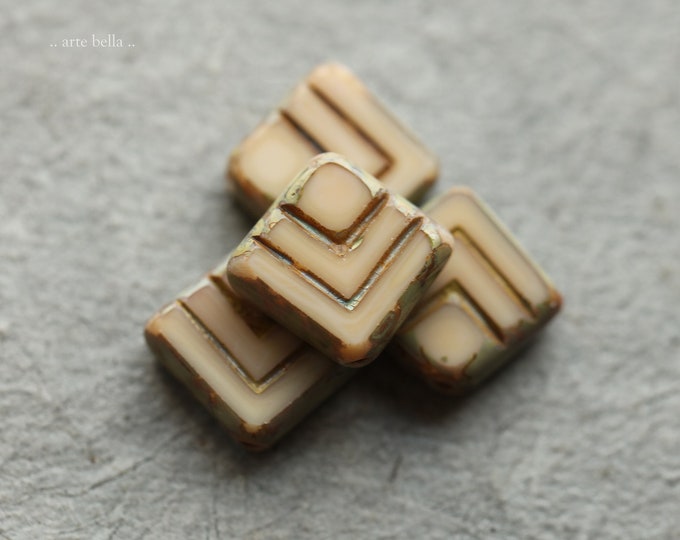 EARTHY LATTE RHOMBUS .. 4 Premium Picasso Czech Glass Table Cut Beads 13mm (9160-4)