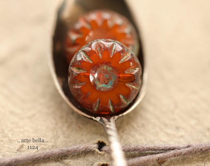 back in stock .. AUTUMN DAISIES .. 6 Premium Picasso Czech Glass Flower Beads 13mm (1124-6) .. jewelry making supplies