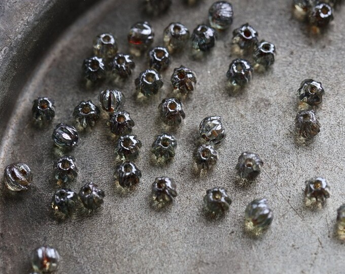 back in stock .. PINE MINI MELONS .. 100 Premium Luster Picasso Czech Melon Beads 3mm (5057-st) .. jewelry supplies