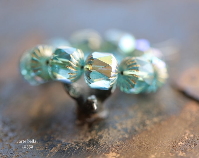 MYSTIC AQUA CHUBS .. 10 Premium Czech Glass Faceted Cruller Beads 10x10mm (10552-st) .. jewelry supplies