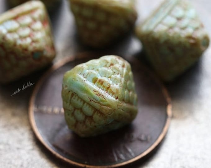 SAGE CHAMELEON .. 12 Premium Picasso Czech Glass Beads 12x10mm (5176-st) .. jewelry supplies