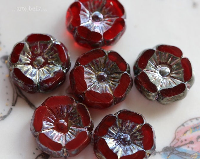 back in stock .. SILVERED GARNET PANSY .. 12 Premium Luster Picasso Czech Glass Flower Beads 12mm (5762-st) .. jewelry supplies