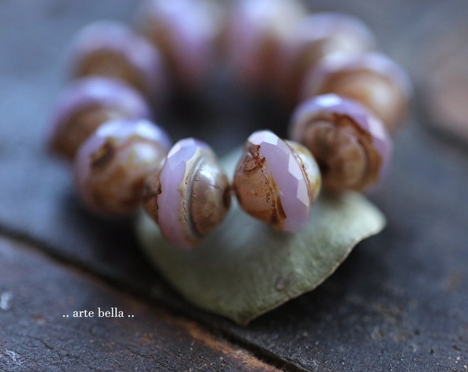 LILAC SILK BLISS .. 10 Premium Picasso Czech Glass Saturn Beads 8x10mm (9882-st) .. jewelry supplies