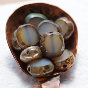 premium glass beads .. MYSTIC MINK TABLETS .. 10 Picasso Czech Glass Oval Coin Beads 10x9mm (8128-10) .. jewelry supplies