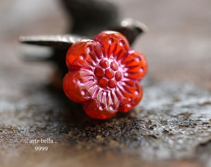 PINK TANGERINE ROSES .. 6 Premium Czech Glass Wild Rose Beads 14mm (9999-6)