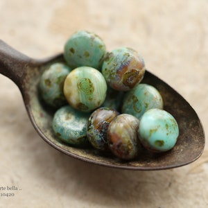 OCEANIC PEBBLE MIX .. New 10 Rustic Premium Picasso Czech Glass Lentil Bead 10mm (10420-10) .. jewelry supplies