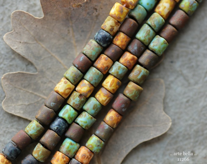 New .. MATTE LOVE MADLY No. 11266 .. 20" Premium Matte Picasso Czech Glass Aged Tube Bead Mix Size 6/0 (11266-st) .. jewelry supplies