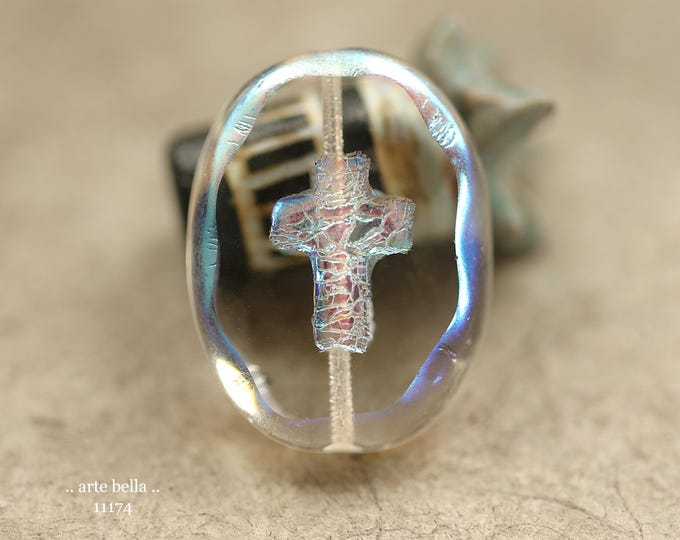 New .. MYSTIC FAIRY CROSSES .. 2 Premium Czech Glass Oval Cross Bead Mix 25x19mm (11174-2) .. jewelry making supplies