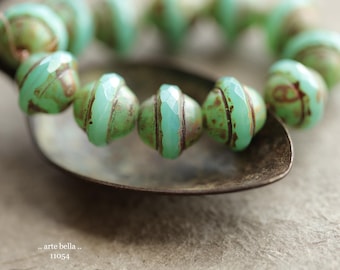 OCEAN'S GLOW BLISS .. 12 Premium Picasso Czech Glass Faceted Saturn Beads 10x12mm (11054-st) .. jewelry making supplies