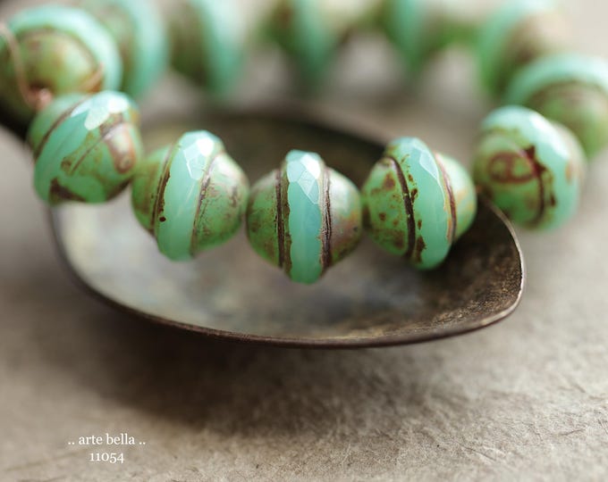 OCEAN'S GLOW BLISS .. New 12 Premium Picasso Czech Glass Faceted Saturn Beads 10x12mm (11054-st) .. jewelry supplies
