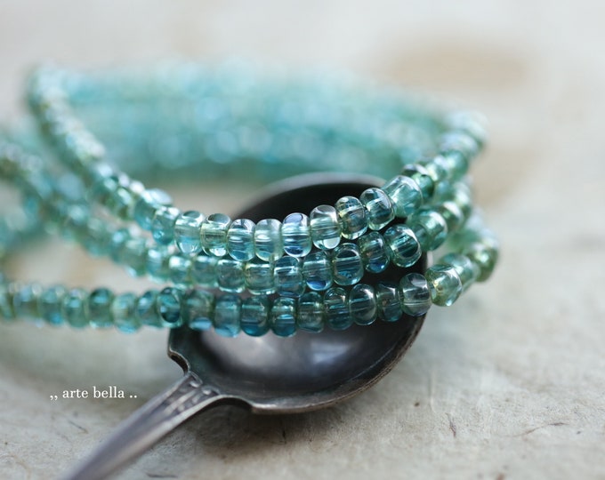 SILVERED AQUA SEEDS .. New 50 Premium Czech Glass Faceted Seed Bead Size 6/0 (9875-st)