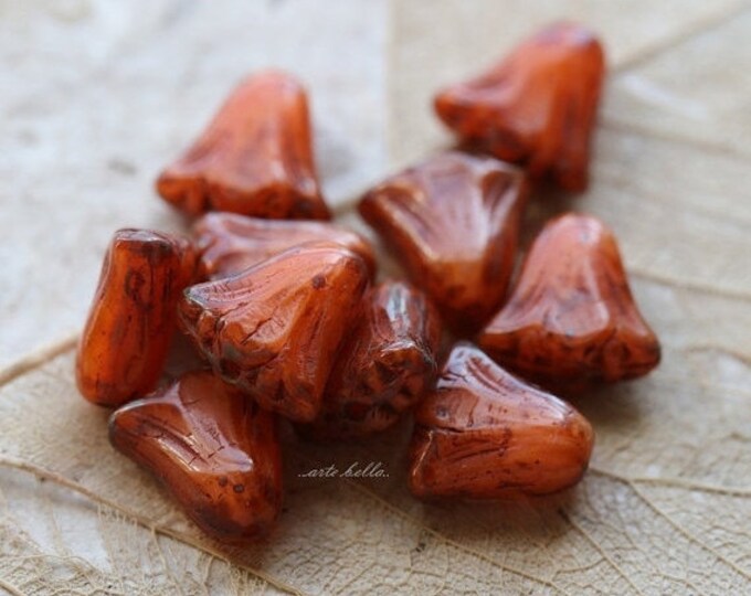 back in stock .. AUTUMN LILLIES .. 10 Premium Picasso Czech Glass Lily Flower Beads 10mm (4813-10) .. jewelry supplies