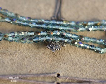 New .. BRONZED AQUA BITS .. 50 Premium Czech Glass Faceted Round Beads 3mm (11409-st) .. jewelry supplies