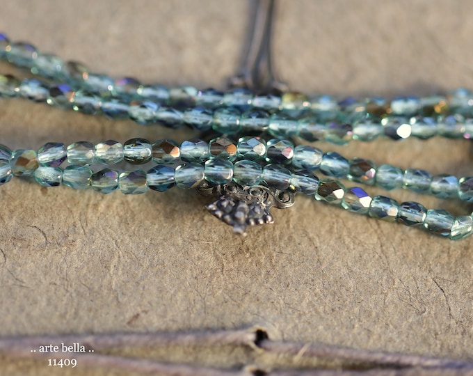 New .. BRONZED AQUA BITS .. 50 Premium Czech Glass Faceted Round Beads 3mm (11409-st) .. jewelry supplies