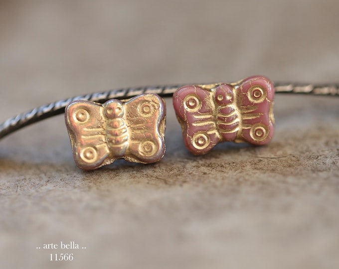 New .. MYSTIC GOLDEN PINK Bebe Flutters .. 12 Premium Czech Glass Butterfly Bead Mix 8x11mm (11566-st) .. jewelry supplies