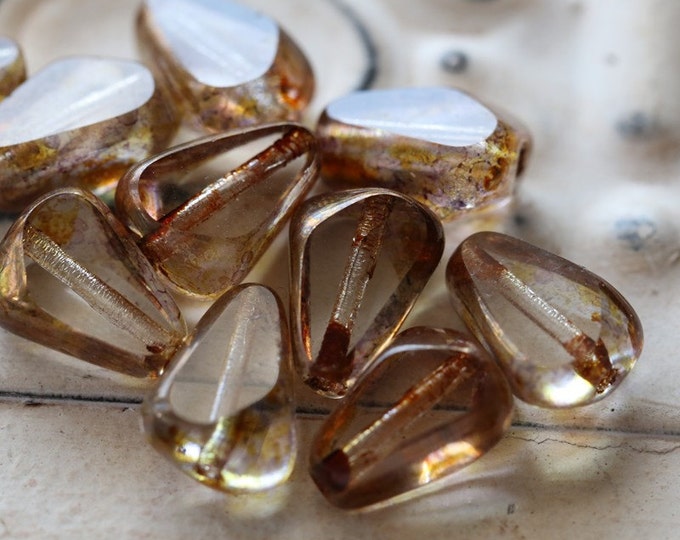 back in stock .. BRONZE PICASSO SLABS .. 20 Premium Picasso Czech Glass Nugget Beads 10x8mm (5180-20) .. jewelry supplies