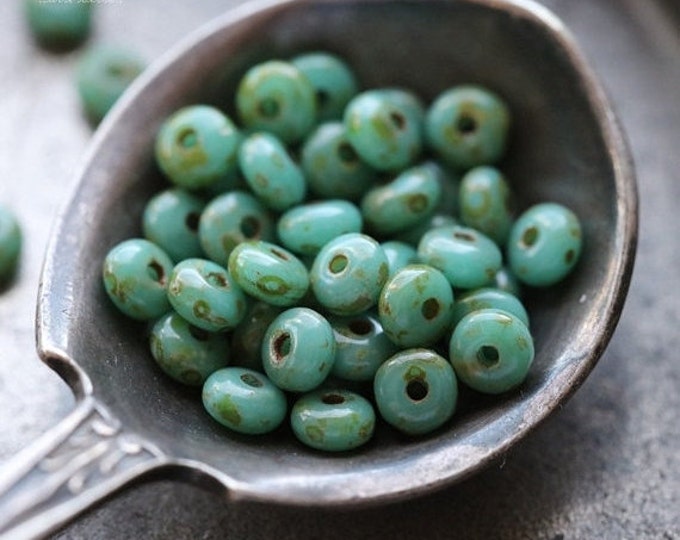 TURQUOISE PICASSO BITS .. 100 Premium Picasso Czech Glass Spacer Rondelle Beads 2x3mm (5020-100) .. jewelry supplies