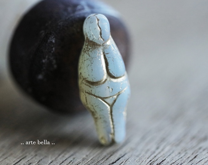 GOLDEN MILK GODDESS .. 4 Premium Matte Czech Glass Goddess Beads 25x10mm (9579-4) .. jewelry supplies