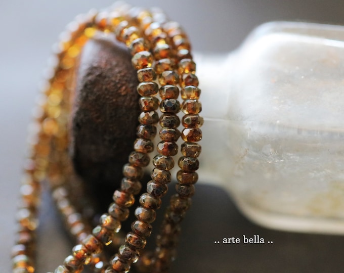 back in stock .. EARTHY PICASSO BITS .. 50 Premium Picasso Czech Glass Gem Cut Micro Faceted Rondelle Beads 3x2mm (9445-st)