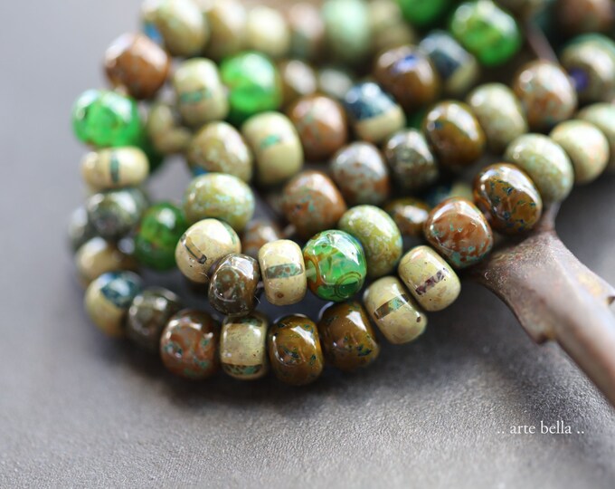 JUNGLE LOVE SEEDS No. 9302 .. 20" Strand Premium Picasso Aged Striped Czech Glass Seed Bead Mix Size 2/0-3/0 5x6.5mm (9302-st)