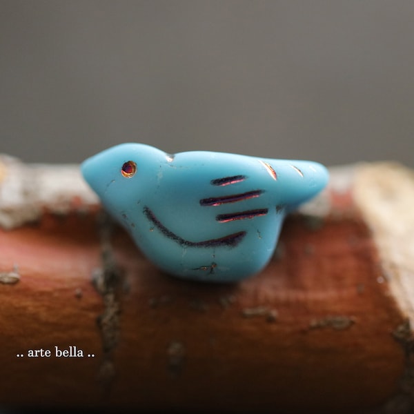 MYSTIC SKY CHIRPS .. 6 Premium Matte Czech Glass Bird Beads 11x22mm (9553-6)