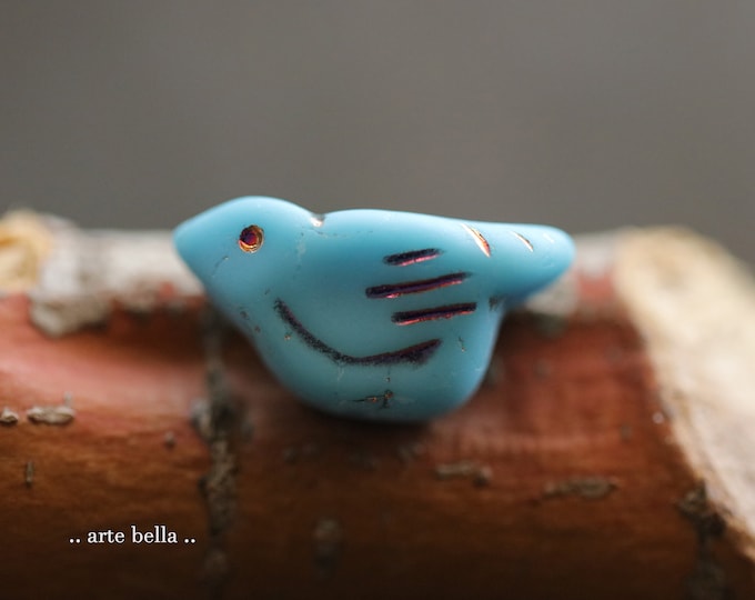 MYSTIC SKY CHIRPS .. 6 Premium Matte Czech Glass Bird Beads 11x22mm (9553-6) .. jewelry supplies