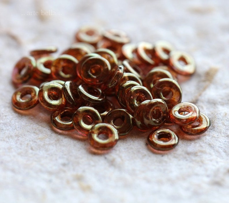 GOLDEN ROSE O RINGS .. 200 Premium Picasso Czech Glass O Ring Beads 4x1mm 7246-200 image 2