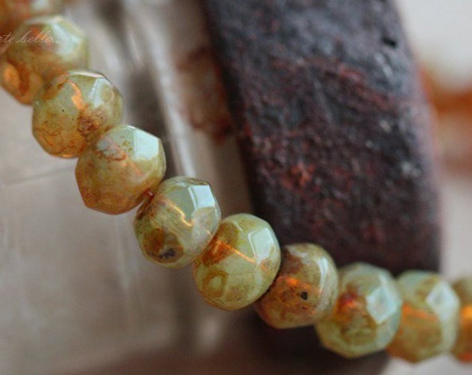 back in stock .. GREEN TEA BABIES .. 30 Premium Picasso Czech Glass Faceted Rondelle Beads 3x5mm (B29-st) .. jewelry supplies