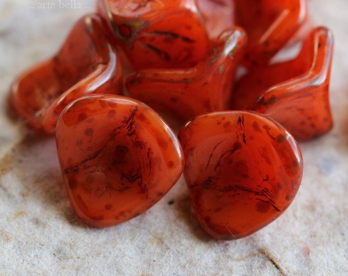 PERSIMMON BELLS .. 10 Premium Picasso Czech Glass Bell Flower Beads 12x9mm (6807-10) .. jewelry supplies