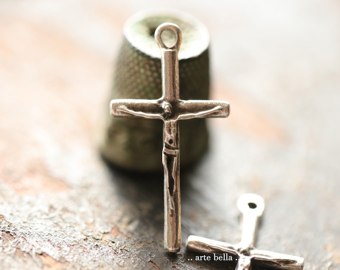 PEWTER DECO CRUCIFIX .. 2 Mykonos Greek Crucifix Castings 32x16mm (M280-2) .. jewelry supplies