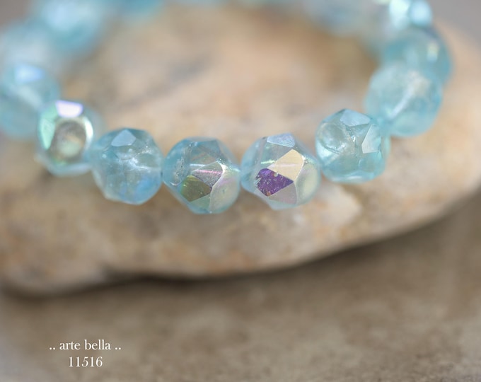 New .. MYSTIC SKY NUGGETS .. 15 Premium Czech Glass Baroque Central Cut Beads 8x9mm (11516-st) .. jewelry supplies