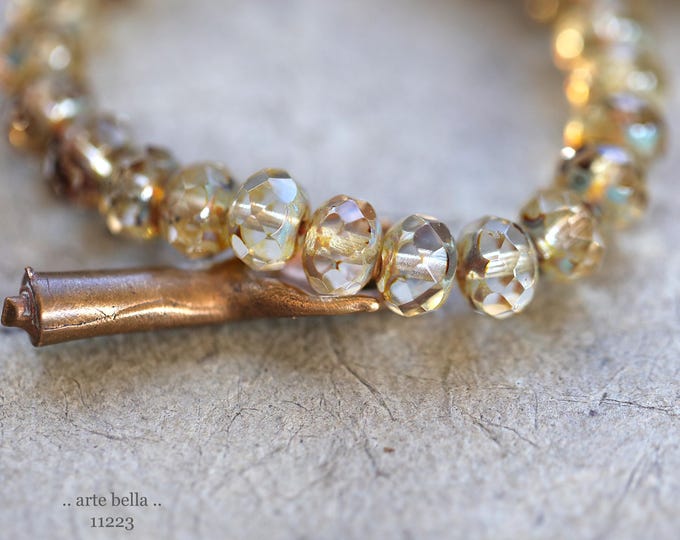 back in stock .. WHISPER No. 2 .. 25 Premium Picasso Czech Glass Faceted Rondelle Beads 6x9mm (11223-st) .. jewelry making supplies