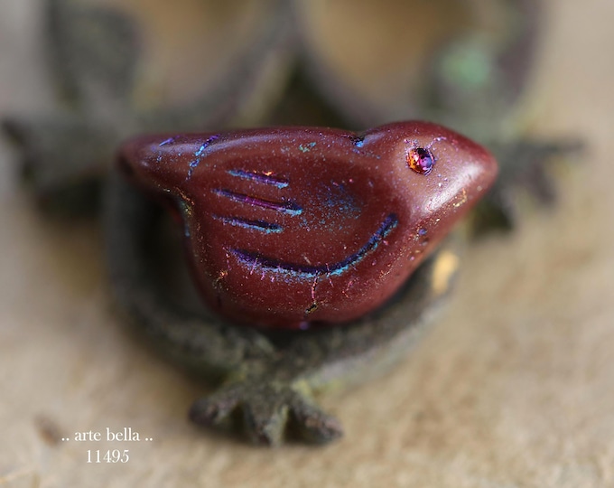 New .. MYSTIC ORIOLE CHIRPS .. 6 Matte Premium Czech Glass Bird Beads 11x22mm (11495-st) .. jewelry supplies