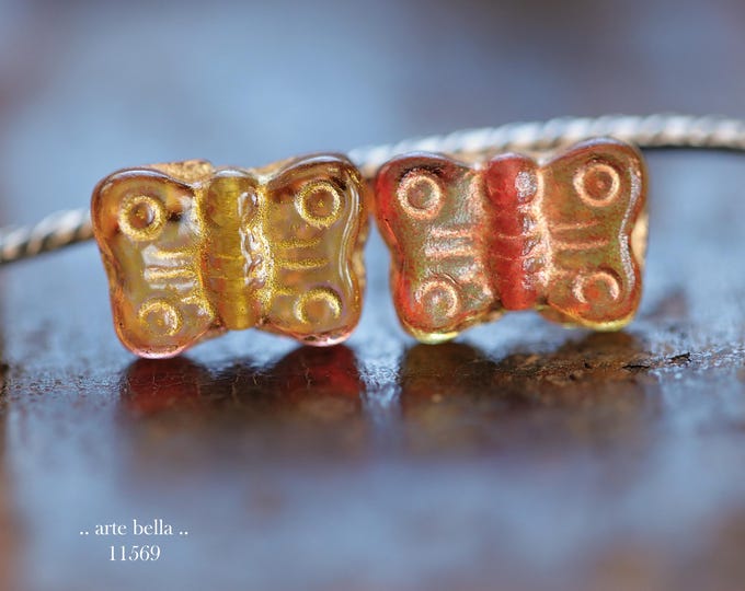 New .. COPPERED SUNSET BEBE Flutters .. 12 Premium Czech Glass Butterfly Bead Mix 8x11mm (11569-st) .. jewelry supplies